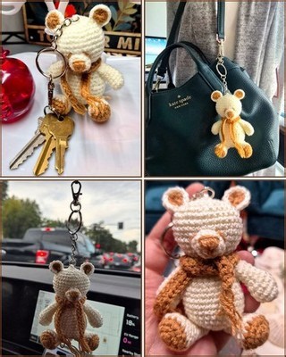 Handmade Crochet White Bear Keychain – Bag Charm – Car Mirror Hanging – Gift | eBay