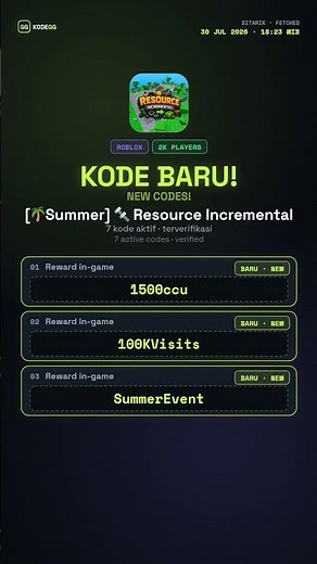 Resource Incremental Codes (July 2026) 🎁 Latest Codes Update July 30, 2026 — KodeGG