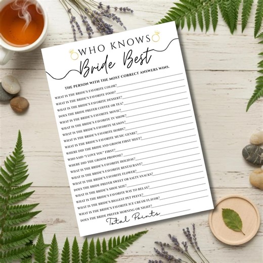 Who Knows the Bride Best Game Printable, Bridal Shower Game Template, Wedding Shower Activity Card, Minimalist Bride Quiz - Etsy