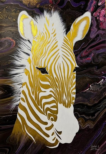 Gold Zebra Painting With Fluid Art Background – XL Animal Wall Art 100x70 - Etsy