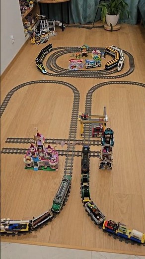 LEGO cargo trains in action – 5 trains, 5 tracks!
