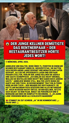 😱 DER JUNGE KELLNER DEMÜTIGTE DAS RENTNERPAAR – DER RESTAURANTBESITZER HÖRTE JEDES WORT!