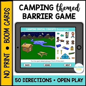 Camping Barrier Game BOOM Cards Speech Therapy - Digital Activities