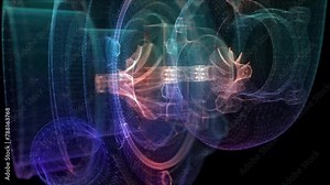 Turbocharger polygonal line 3d model. Turbine in motion, lines and connected to form. Digital technology visualization