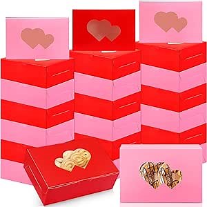 Tenceur 120 Pcs Valentine's Day Bakery Treat Boxes 9'' x 6'' x 3'' Large Cookie Boxes Bulk with Window Heart Shaped Gift Packaging Valentine Treat Containers for Pastry Cupcake Candy Dessert Party