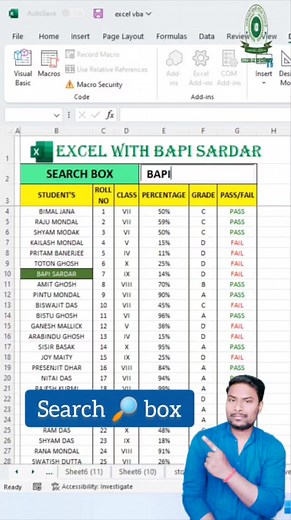 ✅ Search 🔍 Box | 🤔 How to create Search 🔍 Box in Excel ? 🔥 Conditional formatting | 👉 in this tutorial you'll learn how to create Search 🔎 Box in easy way. So, dear friends if you really want to learn how to use it properly. then you have to follow me & keep support. #excel #msexcel #excelhacks #exceltricks #accounting #exceltutorial #visualbasicapplication #vba #spreadsheet #bapisardar #shortcutkeys #onlinework #education #excelwithbapisardar #ConditionalFormatting #devoloper | learn Exce