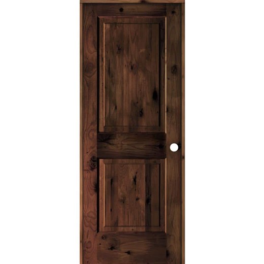 Check The Home Depot's Q&A Before Buying: Krosswood Doors 30 in. x 80 in. Rustic Knotty Alder 2 Panel Left Hand Red Mahogany Stain Wood Single Prehung Interior Door w/Square Top