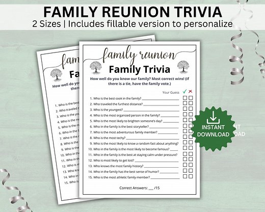 Editable Family Reunion Trivia Game, How Well Do You Know the Family Game, Reunion Party Games, Reunion Icebreaker Games, Fillable PDF. - Etsy