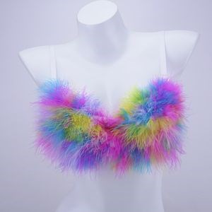 [Hot Item] Feathered Corset Short Ostrich Hair Halter Girl