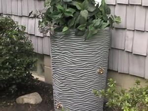 Good Ideas Impressions Riverwalk 50 Gallon Faux Slate Surface Dual Spigot Rain Barrel with 2 Brass Spigots and Screen, Light Granite (2 Pack)