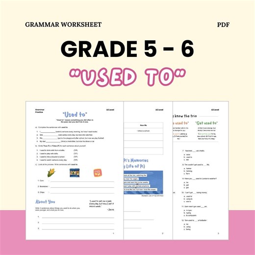 English Grade 5 "used To" Worksheets Printable Digital Download - Etsy