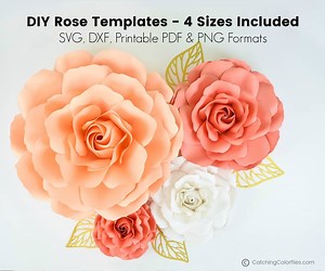 Set of 4 Paper Rose Templates, Paper Rose Flower SVG Cut Files and PDF Printable Pattern, Extra Large, Large, Medium and Small - Etsy