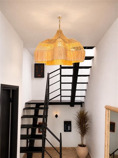 Handmade Moroccan Raffia Pendant Light, Large Woven Ceiling Lamp, Boho Natural Hanging Chandelier - Etsy