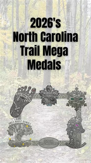 🌲 2026 trail series finisher medals REVEAL! We’re gearing up for another exciting year of trail racing with the North Carolina Trail Mega Medal Series—and 2026 brings a big addition with Black Toenail Friday joining the lineup! Race all FIVE events in the series to earn each finisher medal, which connects to form an unforgettable Mega Medal by season’s end. It’s the perfect way to set big goals and stay motivated all year long. 2026 Trail Mega Medal Series Races: 🥶 Whiskey Tango Foxtrot Half M
