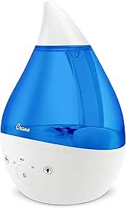 Crane 4-in-1 Drop 2.0 Ultrasonic Cool Mist Humidifier with Sound Machine, Night Light, Aroma Tray, 1 Gallon Top Fill, Blue & White