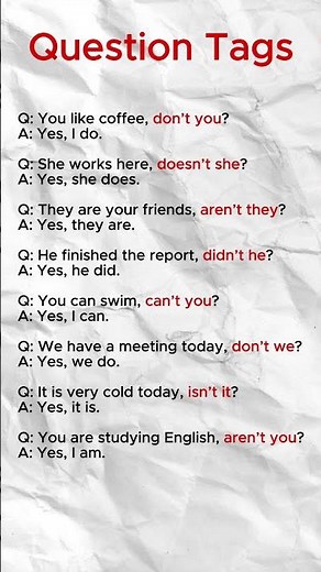 Question Tags in English | Easy Grammar Practice for Beginners | Easy Examples #englishshorts