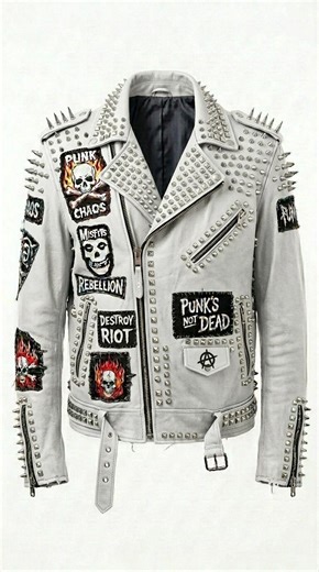 Men's Punk Rock Leather Jacket – Studded Spiked Embroidery Patch Biker Moto - Etsy