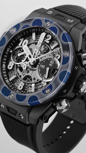 35K views · 1K reactions | A new world of creative possibilities. Hublot proudly unveils the world's first multicolor ceramic watch with the new Big Bang Unico Magic Ceramic. The timepiece features a groundbreaking multi-colored ceramic bezel in dark grey ceramic with intense blue circles. A work of contemporary abstract art limited to 20 pieces. #Hublot | Hublot | Facebook
