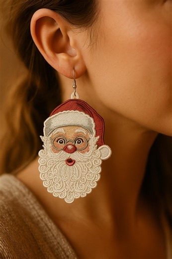FSL Santa Claus Embroidery Design, Christmas Ornament & Earrings (digital Download) - Etsy