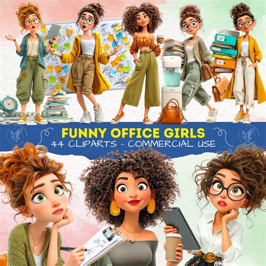 44 Funny Office Girls Clipart Set, Cute Working Women, Office Humor Cartoon Illustrations, Coffee, Computers & Workday Humor Scrapbooking - Etsy