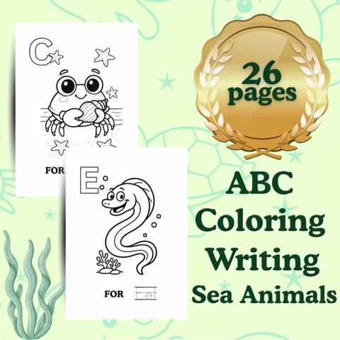 ABC Sea Creatures Coloring and Tracing Book for Kids - Etsy