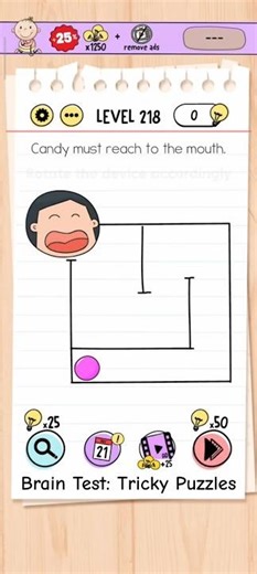 Brain test level 218: Candy must reach the mouth 🍬😋🔄 #shorts