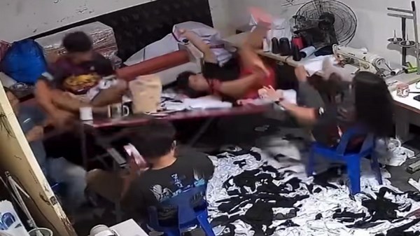 Workplace break turns into table collapse mishap in Manila, Philippines