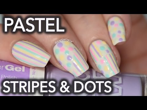 Pastel stripes and dots nail art