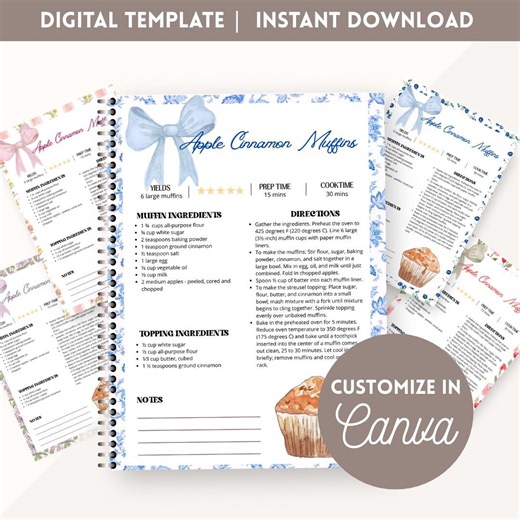 Custom Recipe Page for Printable Cookbook | Custom Cookbook for Editable Recipe Template | Canva Recipe Card for Homemade Family Cookbook - Etsy