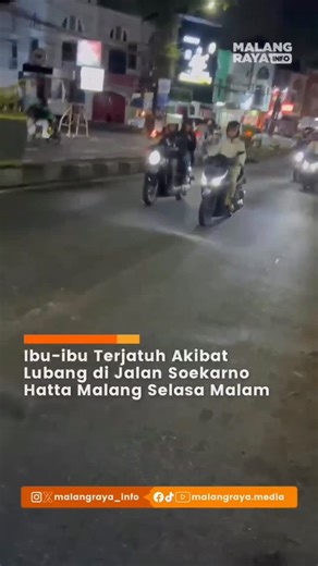 MALANG RAYA INFO - MEDIA on Instagram: "Seorang ibu-ibu pengendara motor terjatuh akibat lubang yang cukup besar di Jalan Soekarno Hatta, Kota Malang (depan Warung Lalapan Cak Pi'i) pada Selasa malam (10/2/26). Menurut informasi, dalam saru hari ini sudah ada 3 pengendara yang terjatuh akibat lubang tersebut. Warga berharap dinas terkait dapat segera melakukan penanganan agar tidak terjadi hal serupa. . . 🎥 kiriman warga"