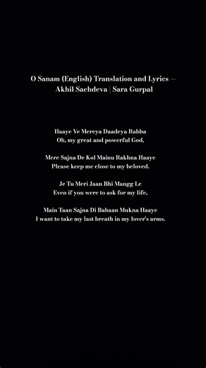 O Sanam (English) Translation and Lyrics — Akhil Sachdeva | Sara Gurpal #ibsn2 #trending #viral