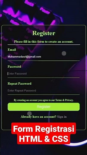 Cara membuat form registrasi dengan html dan css #mengareit #shorts #htmlcss