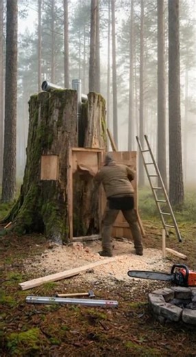 Building a Shelter Inside a Tree in the Forest #forest #treehouse #survival #nature #build #shorts🏡