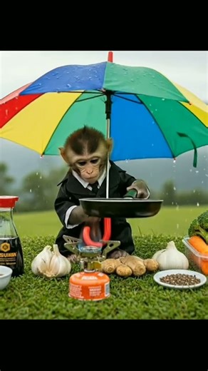 Cute Baby Monkey Cooking Chinese Rice 🍚 | Funny & Relaxing Monkey Cooking AI Video 🐒