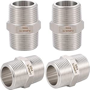 4PCS Hex Nipple 3/4" Male x 3/4" Male Pipe Fittings, 304 Stainless Steel 3/4 inch NPT Male Threaded Pipe Adapter Fittings, Male Straight Connector Pipe Fitting