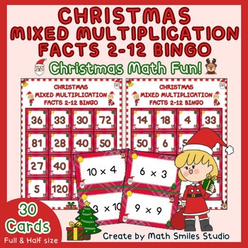 Christmas Mixed Multiplication Facts 2–12 Bingo | Holiday Math 3rd–4th Grade