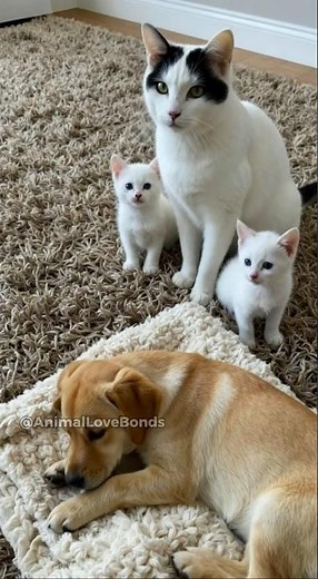 Cat Family Meets Labrador Puppy | Kittens were too excited 😃