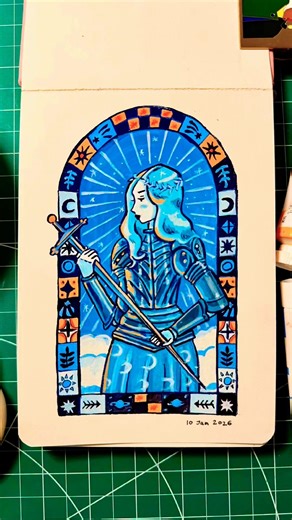 Gouache painting of medieval female knight 👸✨#medievalart #gouachepainting #gouacheart #painting
