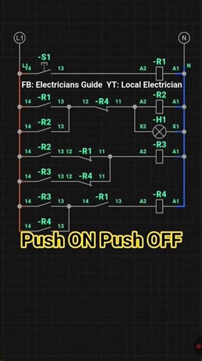 Push On Push Off one push button start stop control circuit diagram #electrcal
