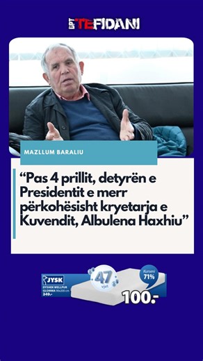 Baraliu: Pas 4 prillit, detyrën e Presidentit e merr përkohësisht kryetarja e Kuvendit