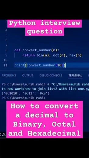 how to write a python program to convert a decimal number to binary, octal and hexadecimal form