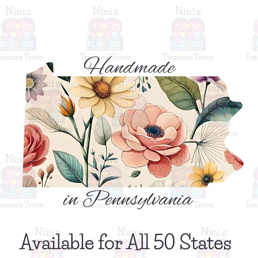 Floral Handmade in Your State Stickers | Laminated Handmade Packaging Labels, Small Business Happy Mail - Etsy