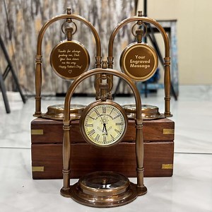 Personalized Desk Clock With Compass, Custom Engraved Gift for Any Occasion, Antique Brass Table Clock, Premium Gift for Someone Special - Etsy