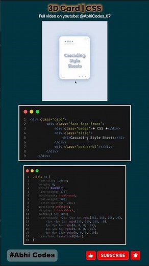 🧊 3D Floating Card using HTML CSS🚀 | #html #css #webdevelopment #frontend #coding #ytshorts