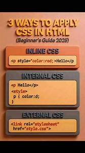 98 reactions · 22 shares | 3 Ways to apply CSS in html. #coding #htmlcssjavascript #webdevelopment✨ | Premi Coding | Facebook