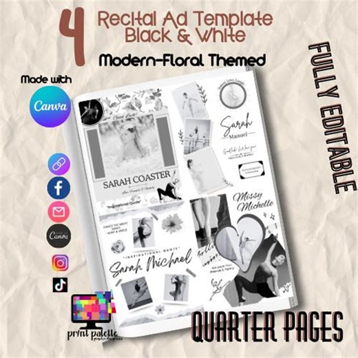 Dance Recital Program Ad Template - Modern Floral, Black and White (canva Editable Digital Link) - Etsy Australia