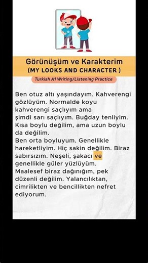 My looks and character (Görünüşüm ve karakterim) #learnturkish