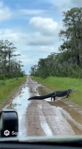Huge Alligator Blocks Dirt Path in Swamp | Real Wildlife Footage