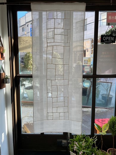 Korean Ramie Patchwork Pojagi Curtain, Traditional Bojagi Wall Hanging