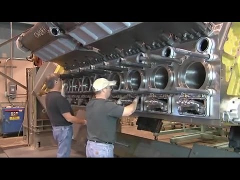 Assembling huge marine engine Caterpillar